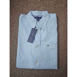 Tommy Hilfiger Collar Classic Fit Short Sleeve Button Down Polo Shirt Aqua Large